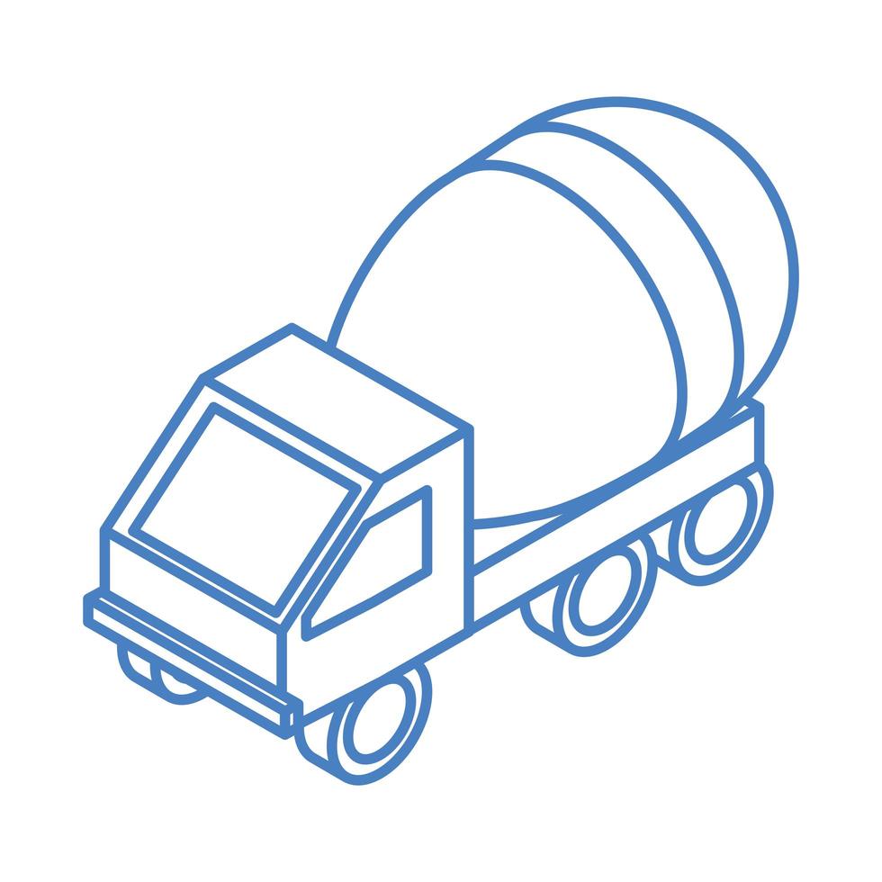 isometric repair construction concrete mixer truck transport work linear style icon design vector