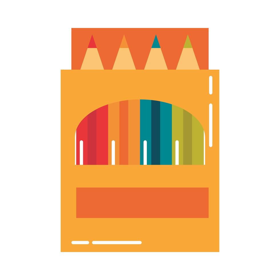 educación escolar suministro lápices de colores en caja icono de estilo plano vector