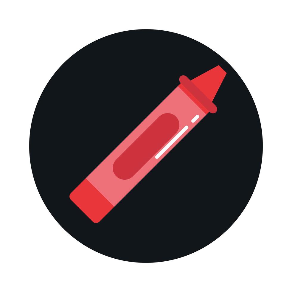 suministro de educación escolar bloque de color de crayón rojo e icono de estilo plano vector