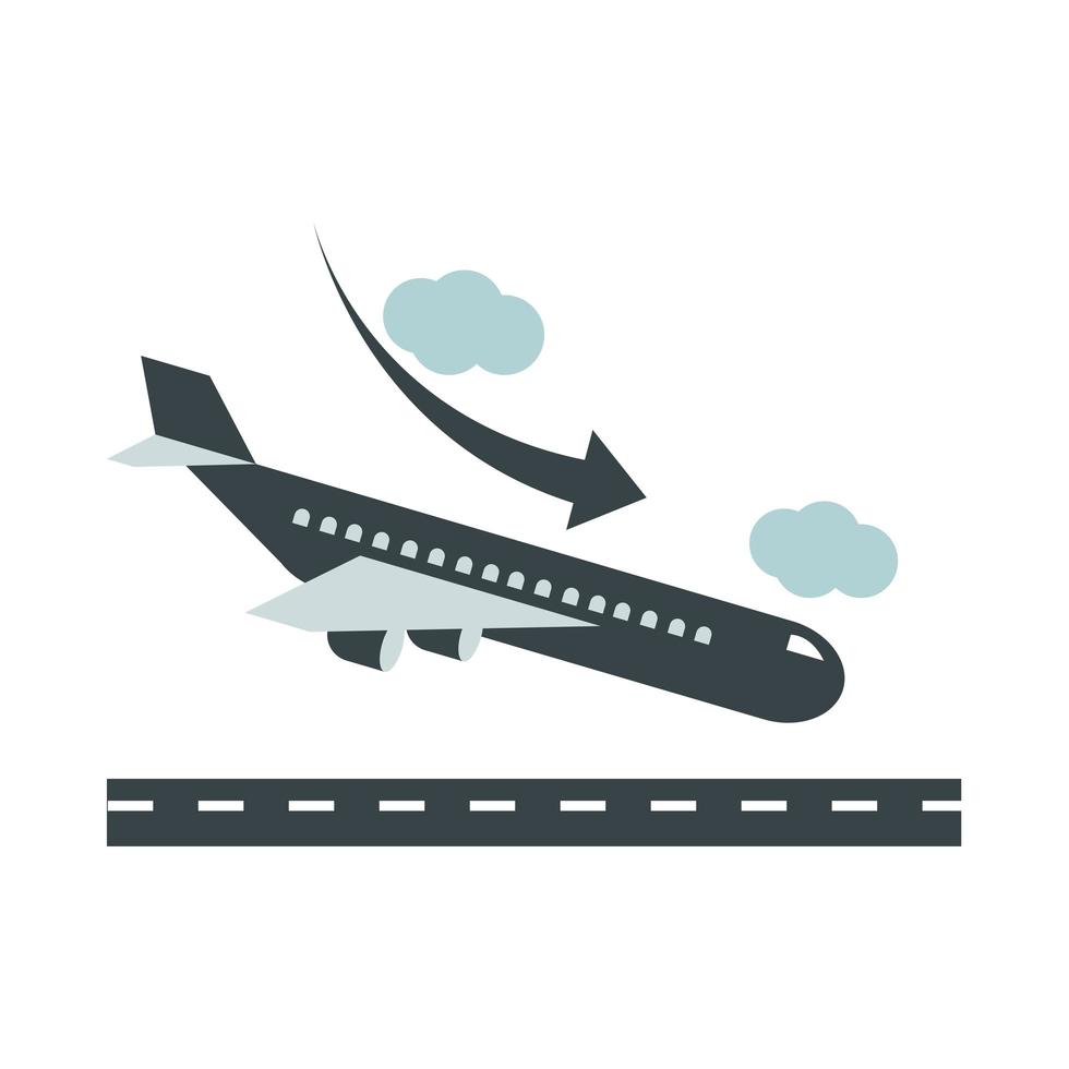 airport aircraft landing on runway travel transport terminal tourism or business flat style icon vector