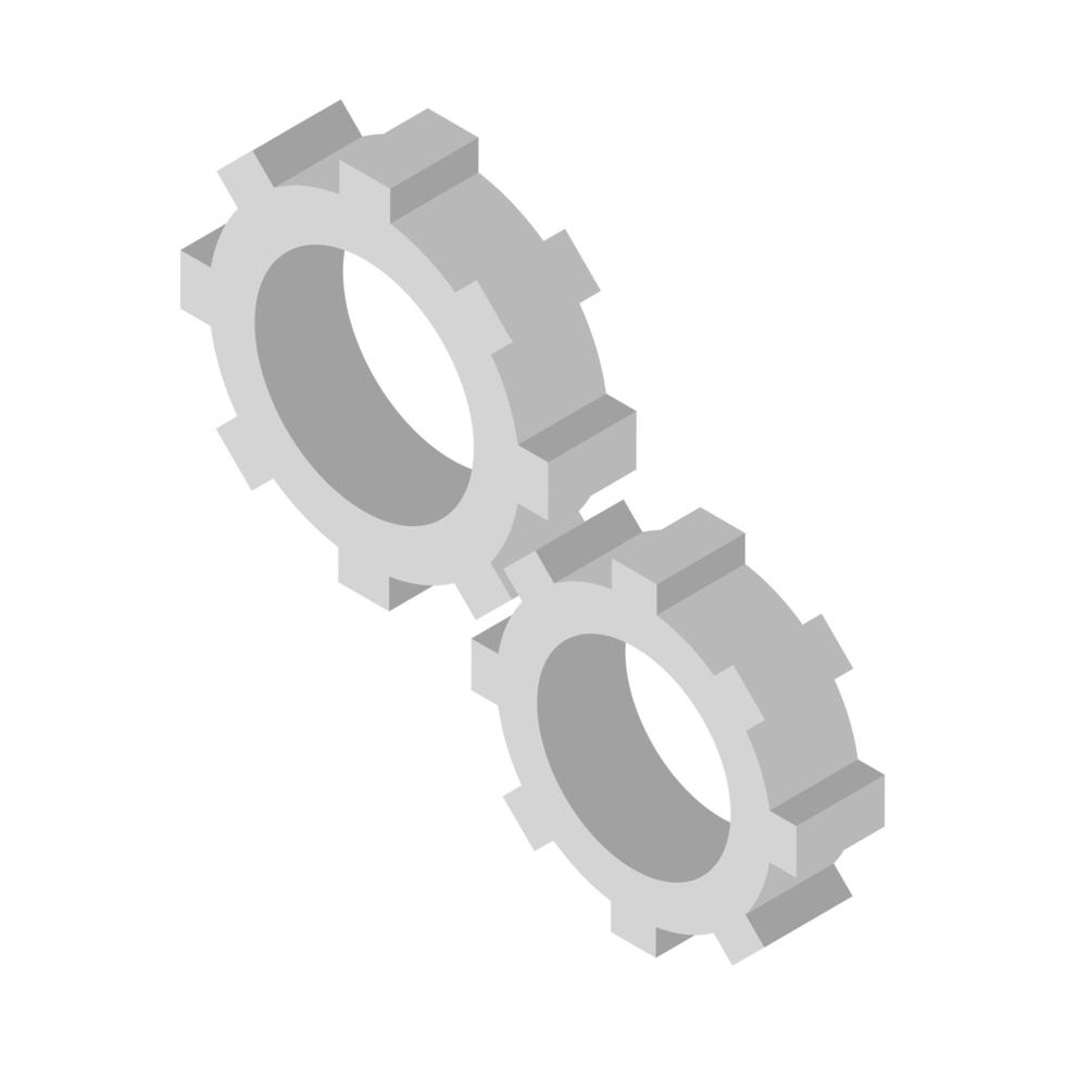 reparación isométrica construcción engranajes ruedas dentadas trabajo mecánico herramienta y equipo diseño de icono de estilo plano vector