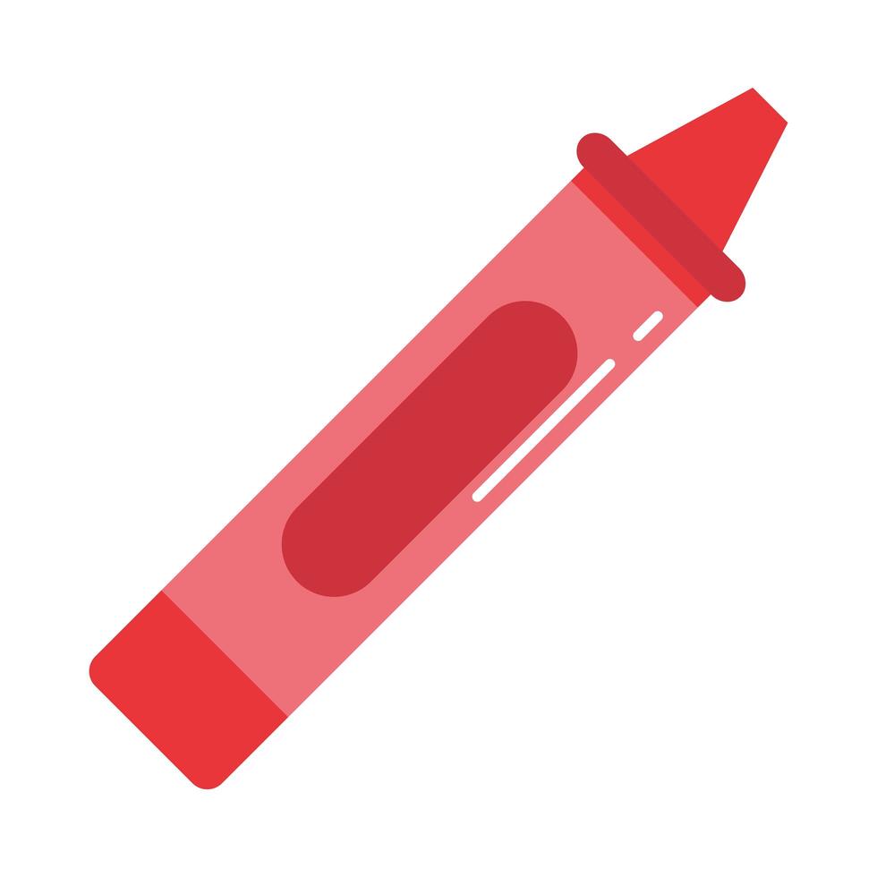 icono de estilo plano de color de crayón rojo de suministro de educación escolar vector