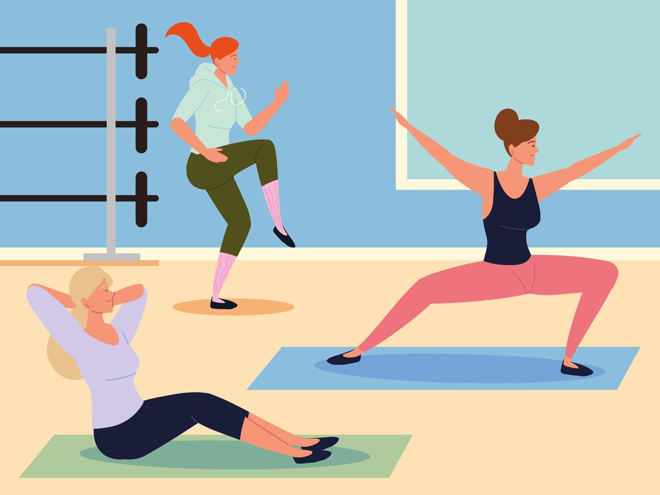 women stretching at gym vector