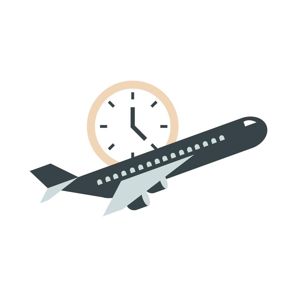 aeropuerto avión reloj tiempo viaje transporte terminal turismo o negocios icono de estilo plano vector