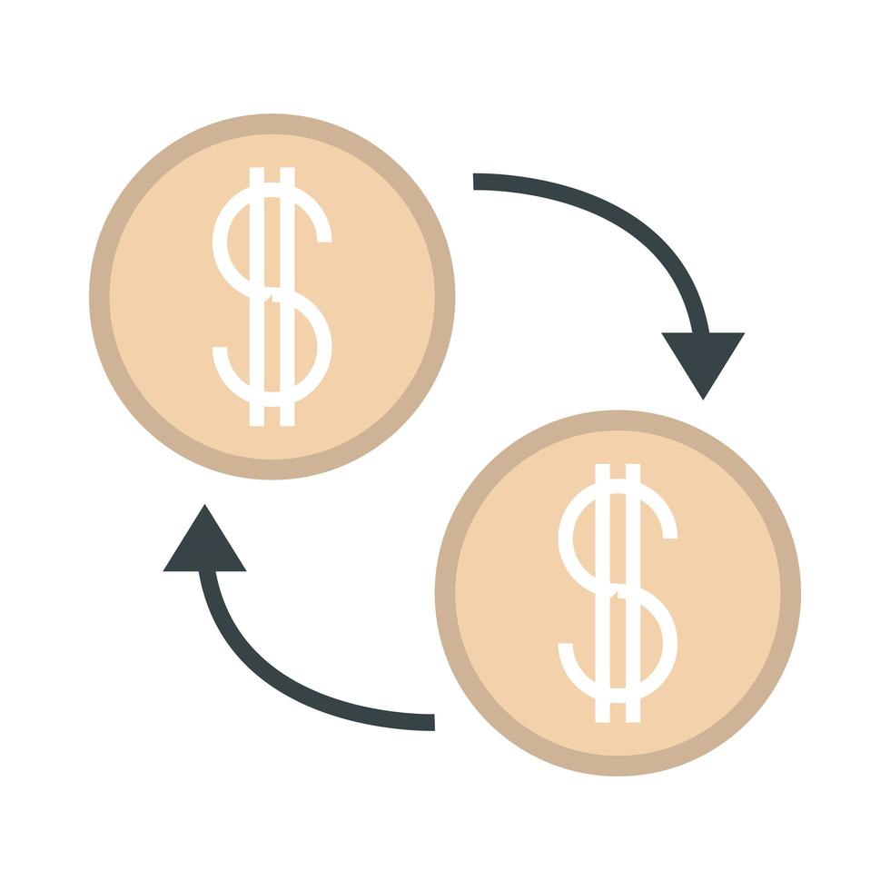 cambiar dinero dólar negocios financieros icono de estilo plano vector