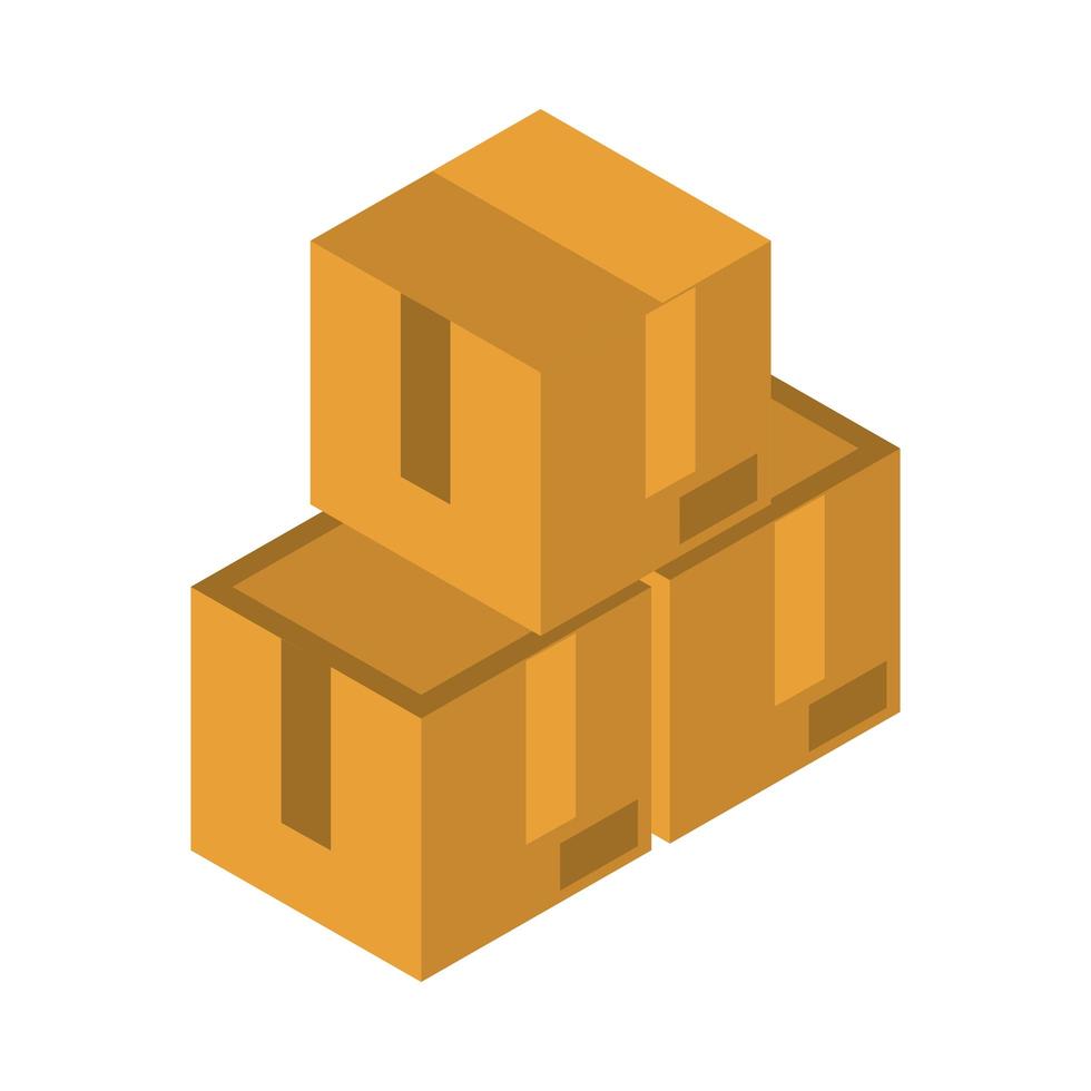 pila isométrica de cajas de cartón trabajan diseño de icono de estilo plano vector