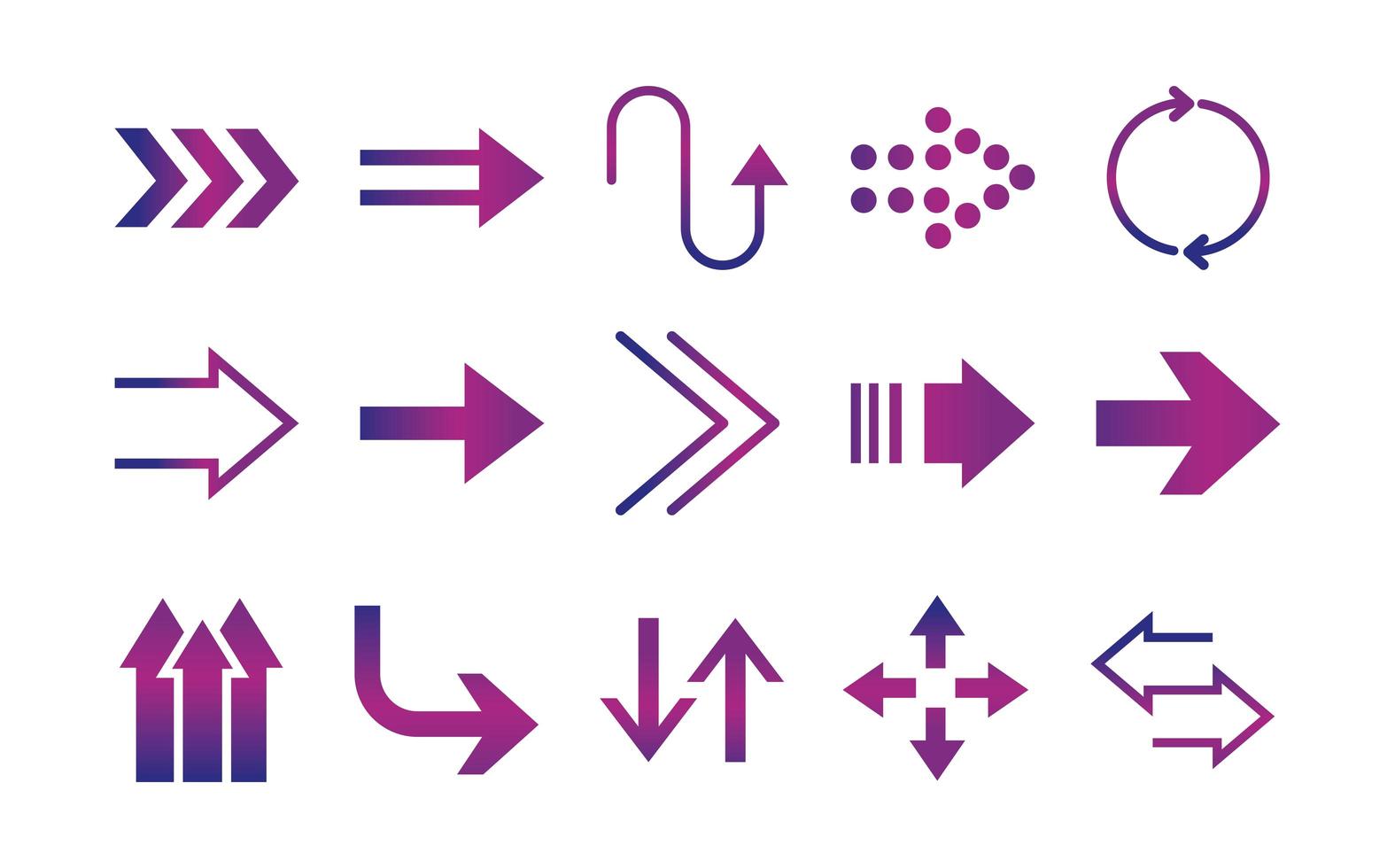 arrows direction guide cursor web navigation icons set gradient style vector
