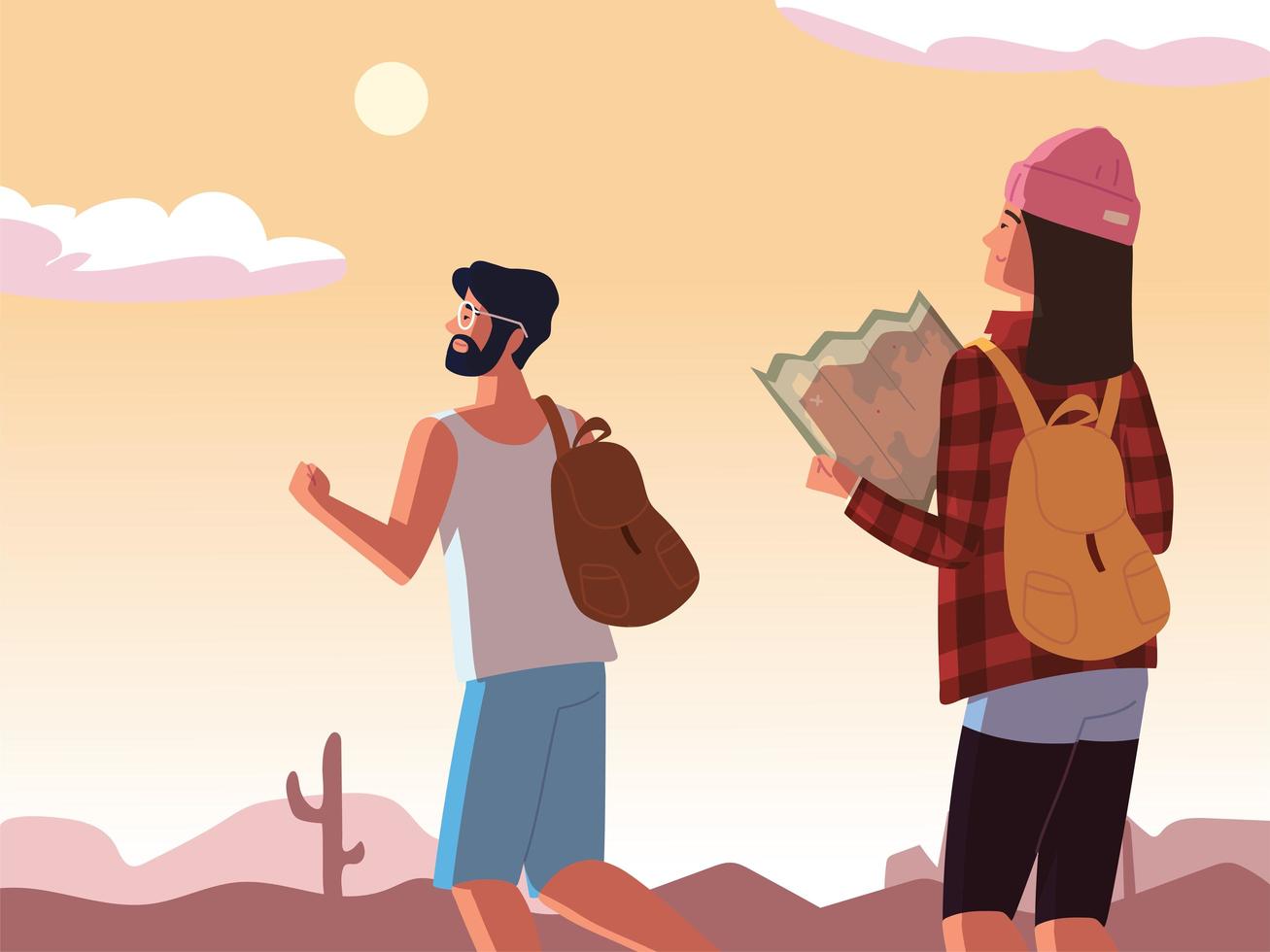 traveling couple with map vector