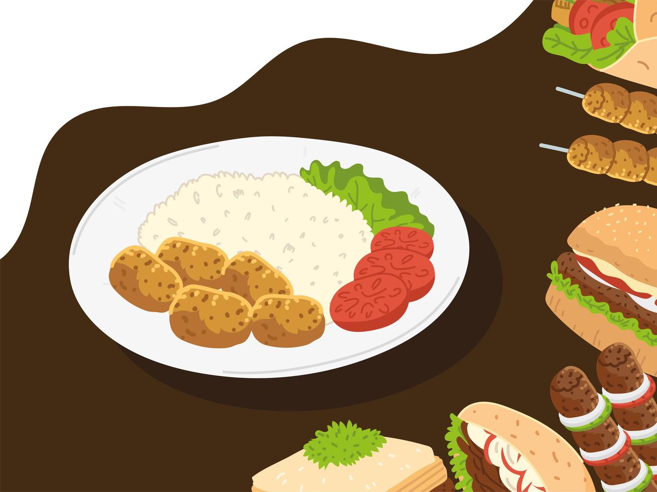 collection of arabian food vector