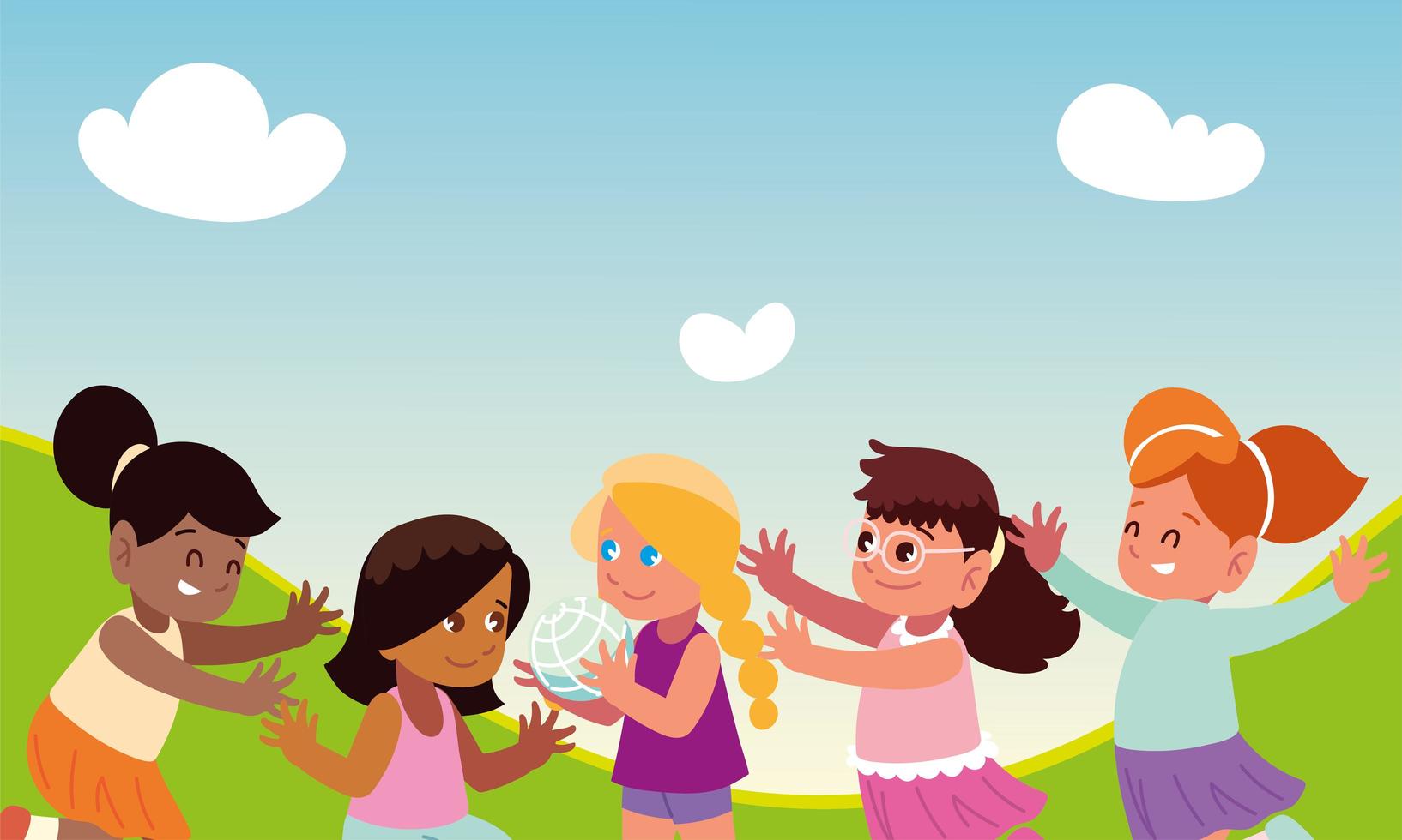 happy girls playing outside vector