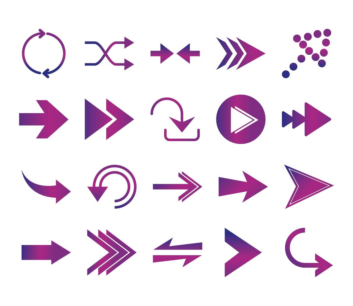 arrows direction guide cursor web navigation icons set gradient style vector