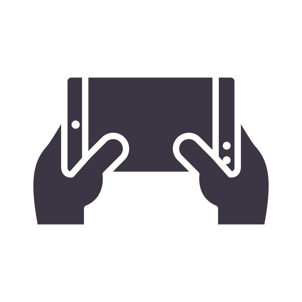 hands holding smartphone device technology silhouette style design icon vector