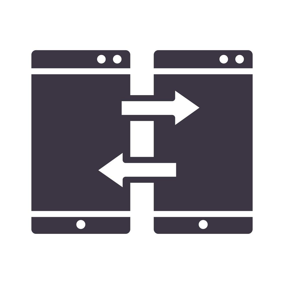 smartphones synchronization data device technology silhouette style design icon vector