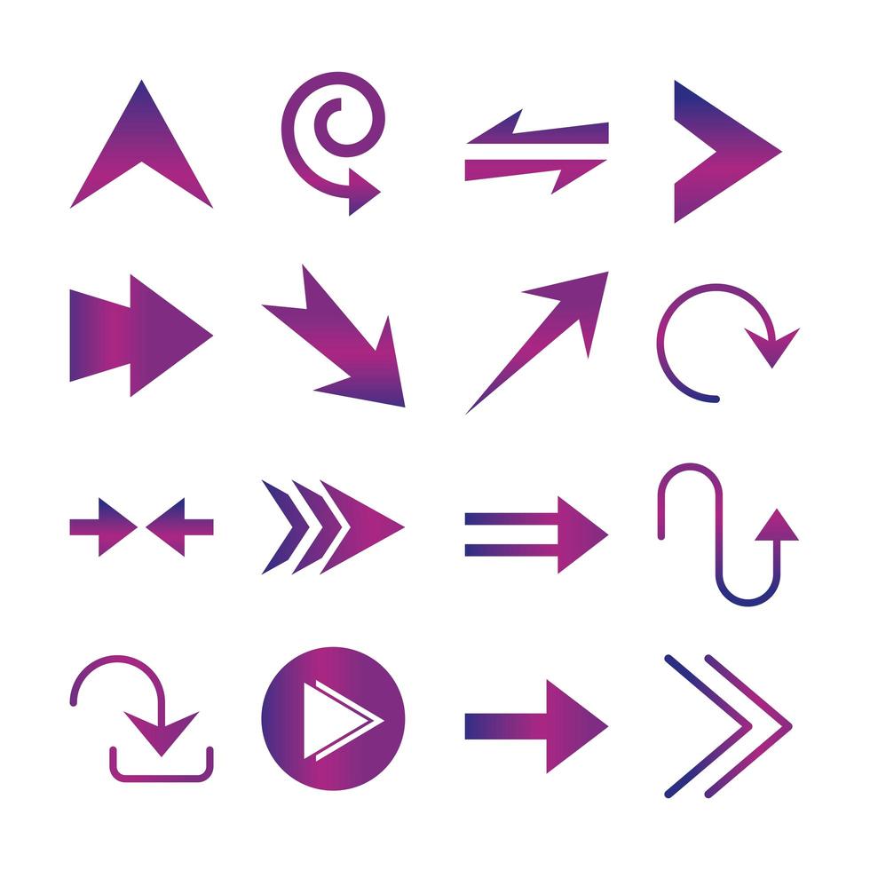 arrows direction guide cursor web navigation icons set gradient style vector