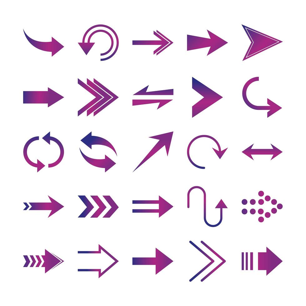 arrows direction guide cursor web navigation icons set gradient style vector