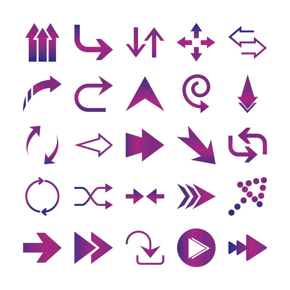 arrows direction guide cursor web navigation icons set gradient style vector