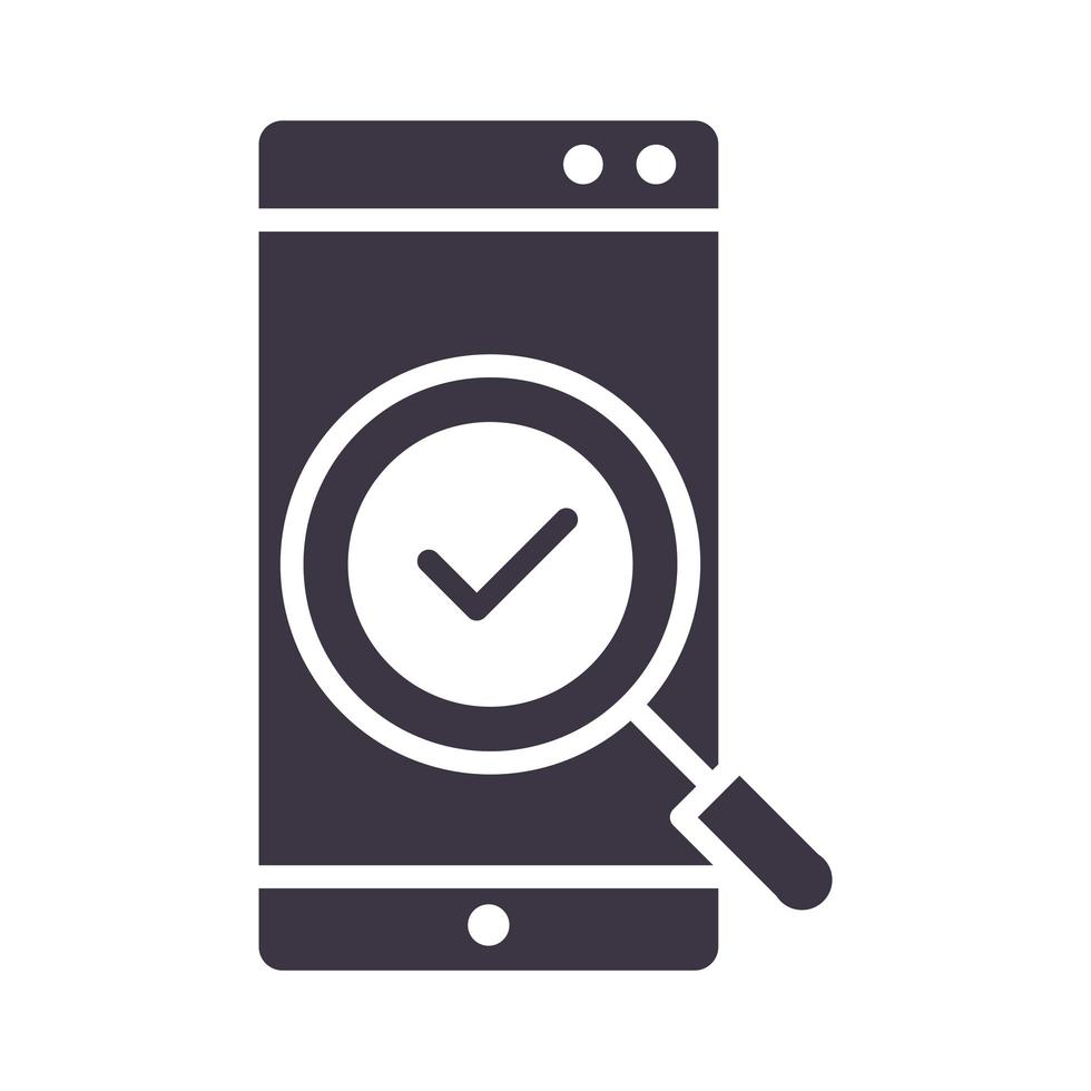 smartphone magnifier check mark device technology silhouette style design icon vector