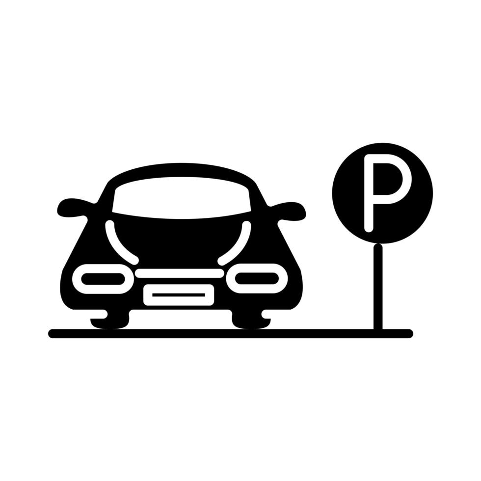 estacionamiento de automóviles tablero de tráfico transporte silueta estilo icono diseño vector