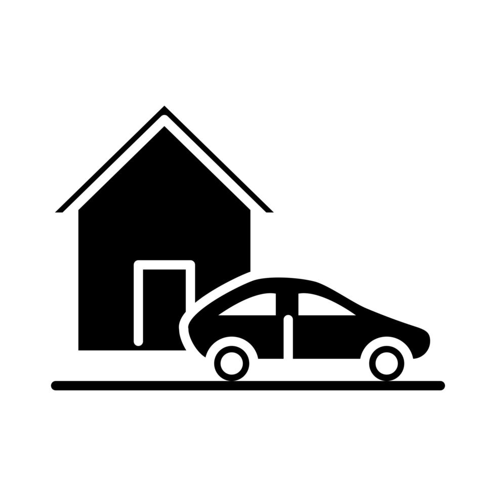 parking car outside house silhouette style icon design vector