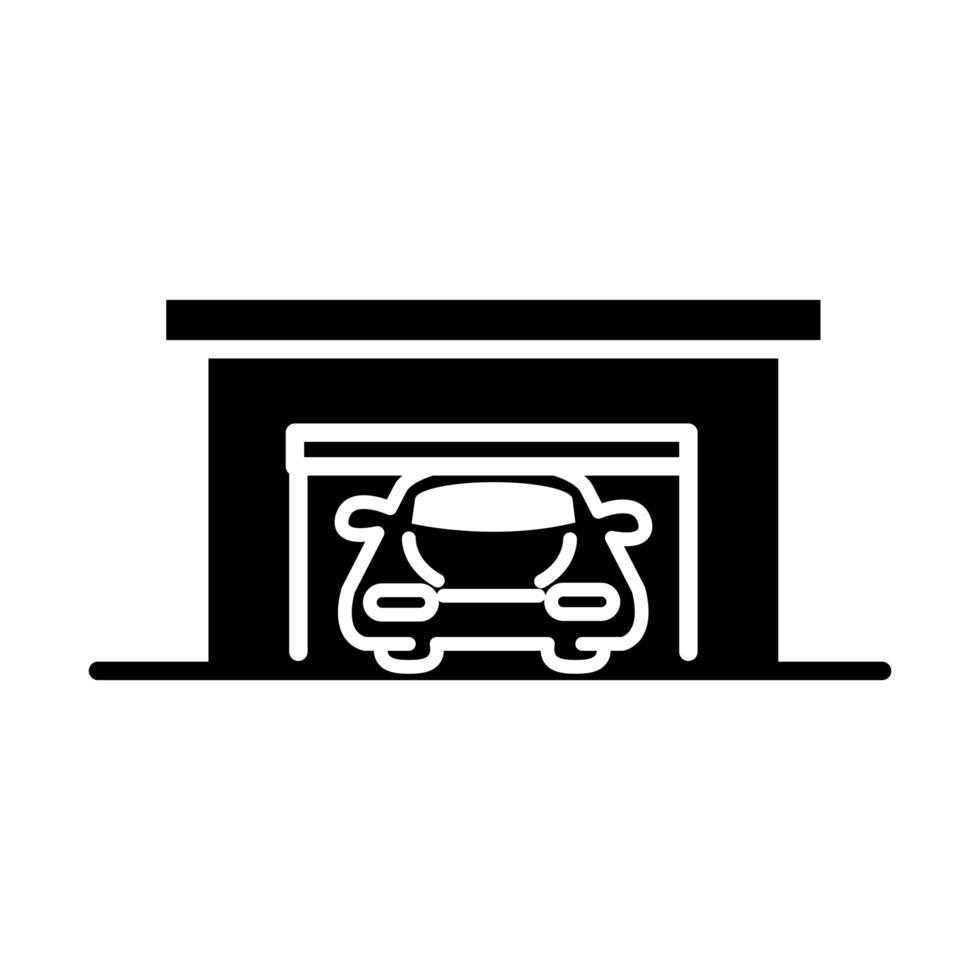 car in garage parking transport silhouette style icon design vector
