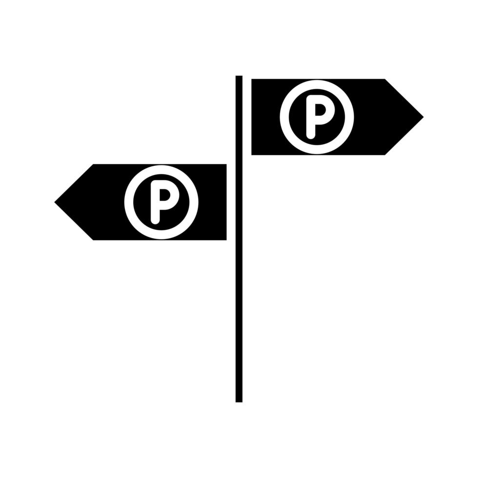 estacionamiento, tráfico, flechas, señal, orientación, transporte, silueta, estilo, icono, diseño vector