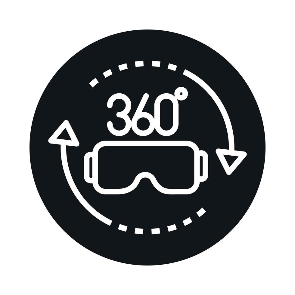 Gafas de rotación de vista de 360 grados, bloque de realidad virtual y diseño de icono de estilo de línea vector