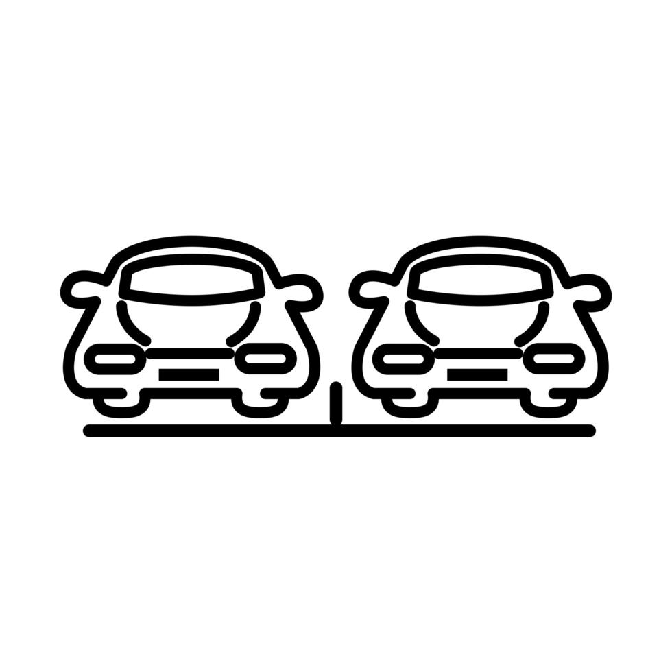 front view of a parking with cars transport line style icon design vector