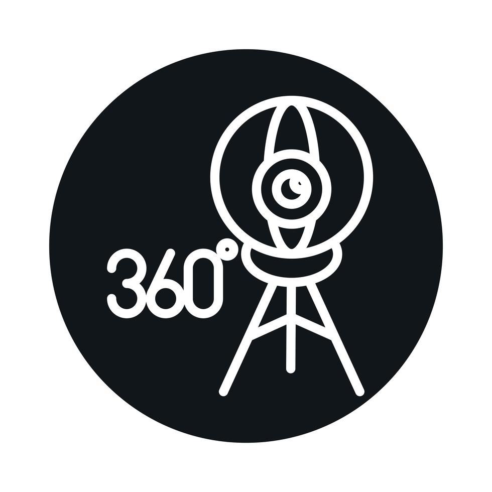 360 degree view panoramic video camera block and line style icon design vector