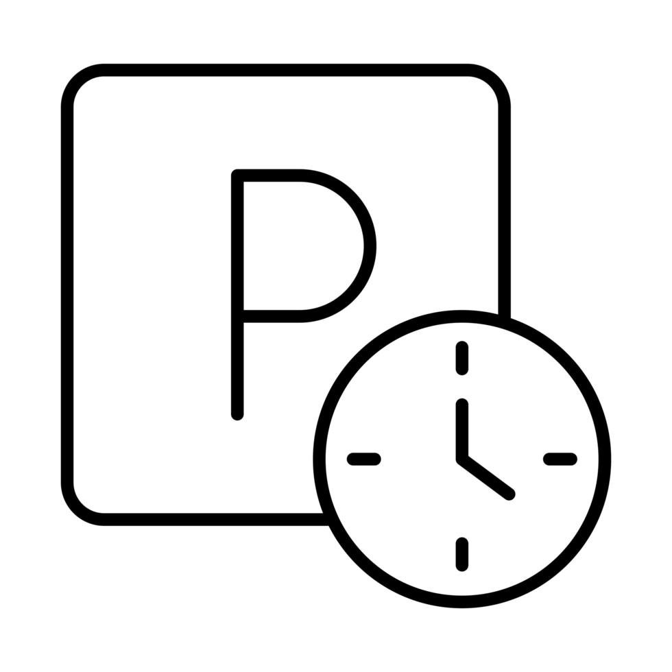 estacionamiento, reloj, horas, advertencia, transporte, línea, estilo, icono, diseño vector