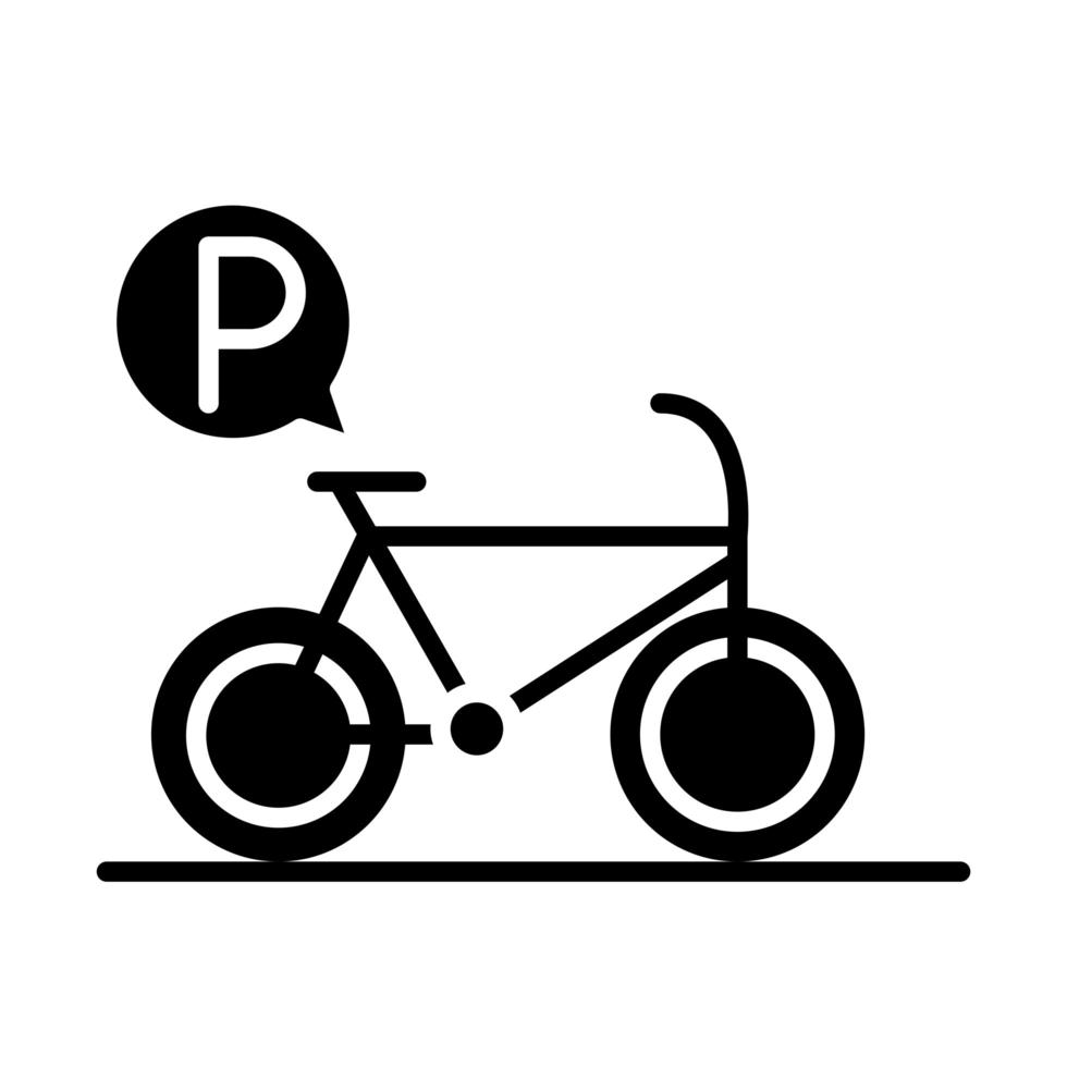 estacionamiento, bicicleta, señal de tráfico, transporte, silueta, estilo, icono, diseño vector