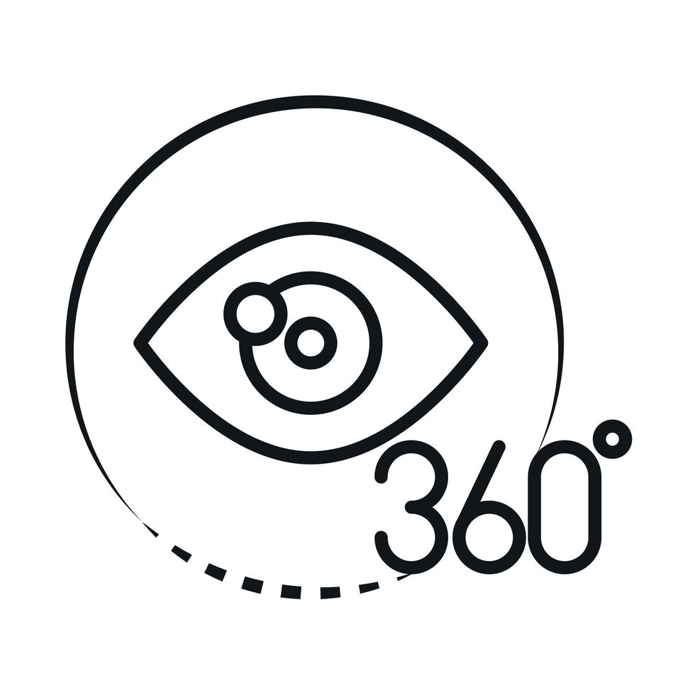 Visita virtual de 360 grados con diseño de icono de estilo lineal aumentado vector