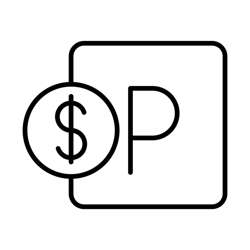 estacionamiento, transporte, dinero, pago, línea, estilo, icono, diseño vector