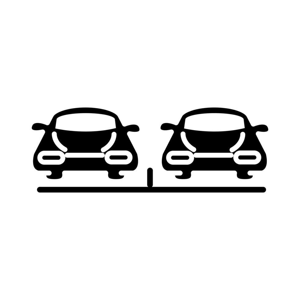 front view of a parking with cars transport silhouette style icon design vector