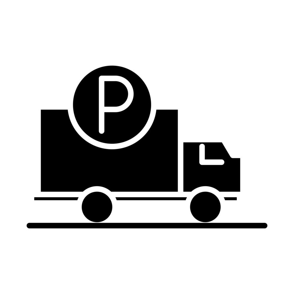 camión, vehículo, estacionamiento, transporte, silueta, estilo, icono, diseño vector