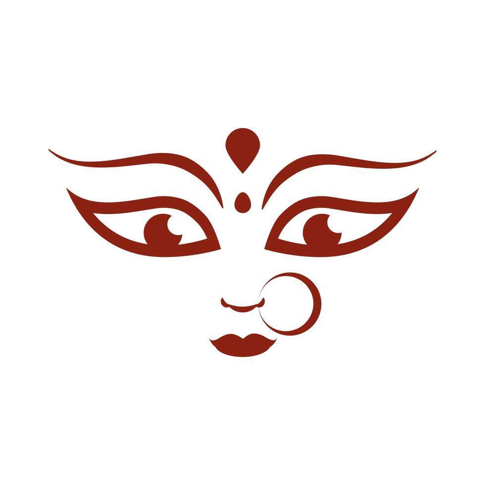 goddess durga face in happy navratri silhouette style icon vector