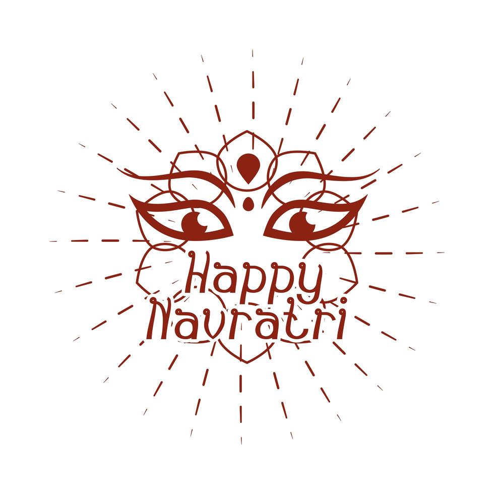 happy navratri indian celebration durga goddess of power silhouette style icon vector
