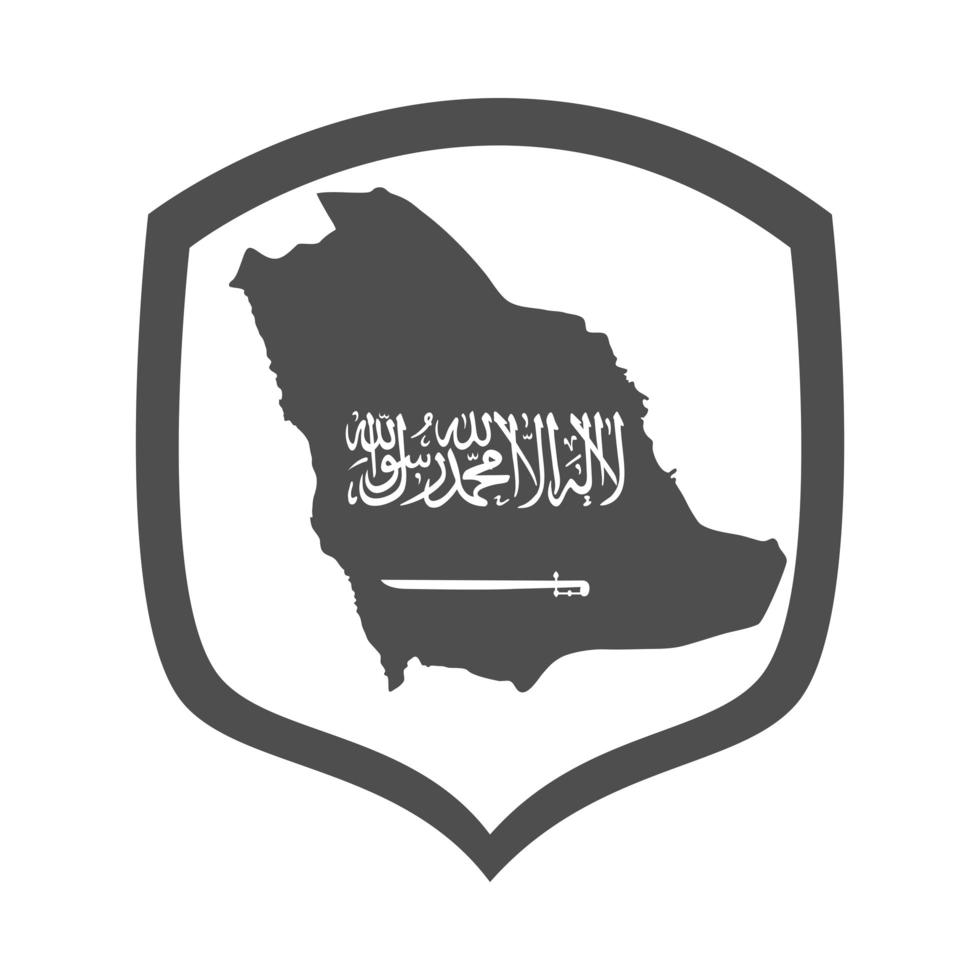 escudo del día nacional de arabia saudita con icono de estilo de silueta de país de mapa vector