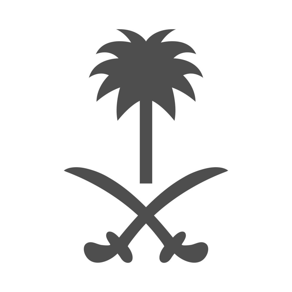 día nacional de arabia saudita palmera y espadas símbolo nacional icono de estilo de silueta vector