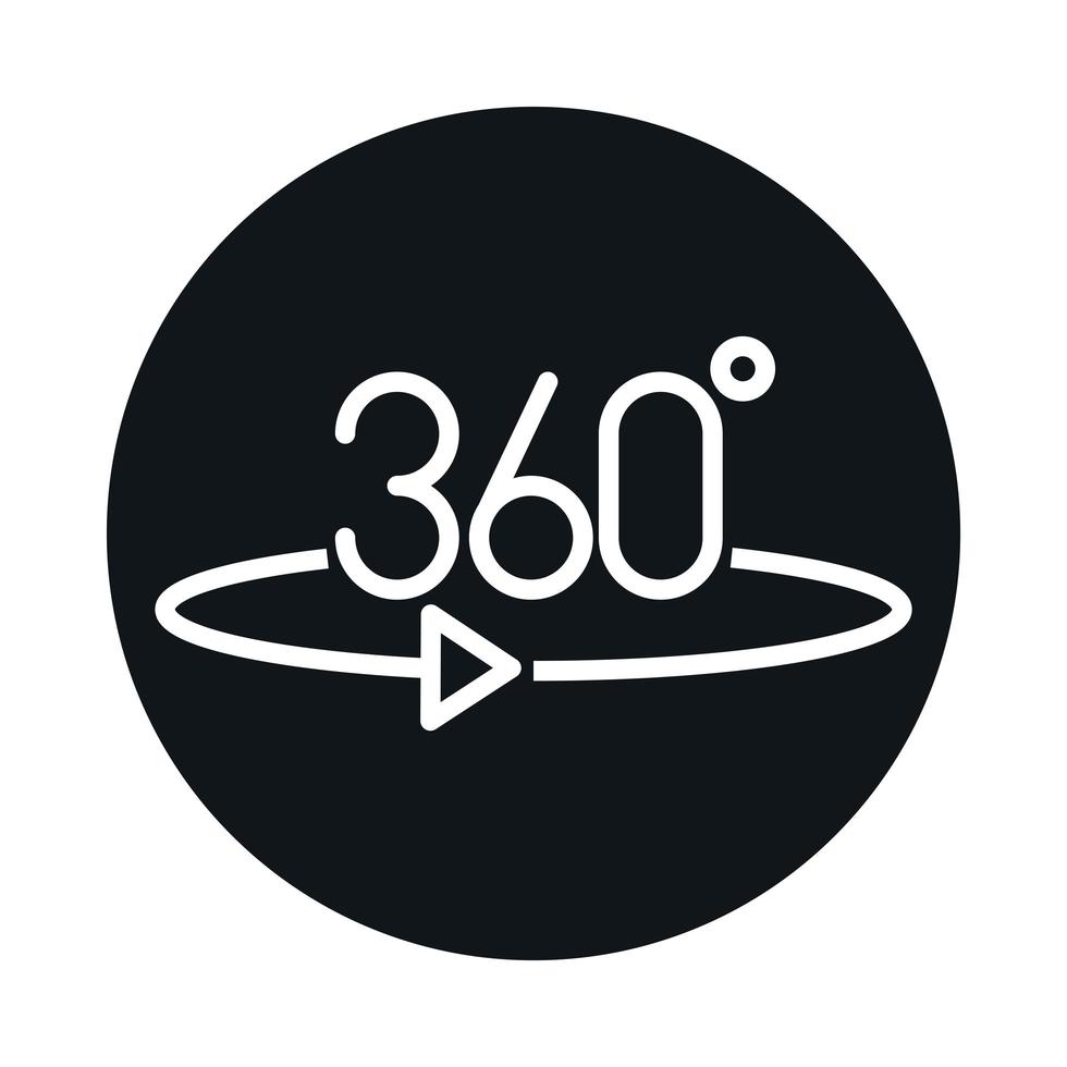 Bloque de recorrido virtual de vista de 360 grados y diseño de icono de estilo de línea vector