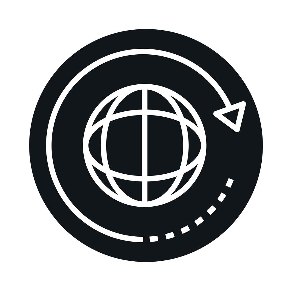 360 degree earth globe virtual rotation block and line style icon design vector