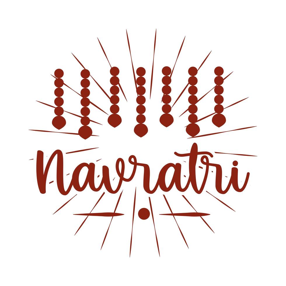 Feliz celebración india navratri diosa durga cultura ornamento y dibujado a mano icono de estilo de silueta de letras vector