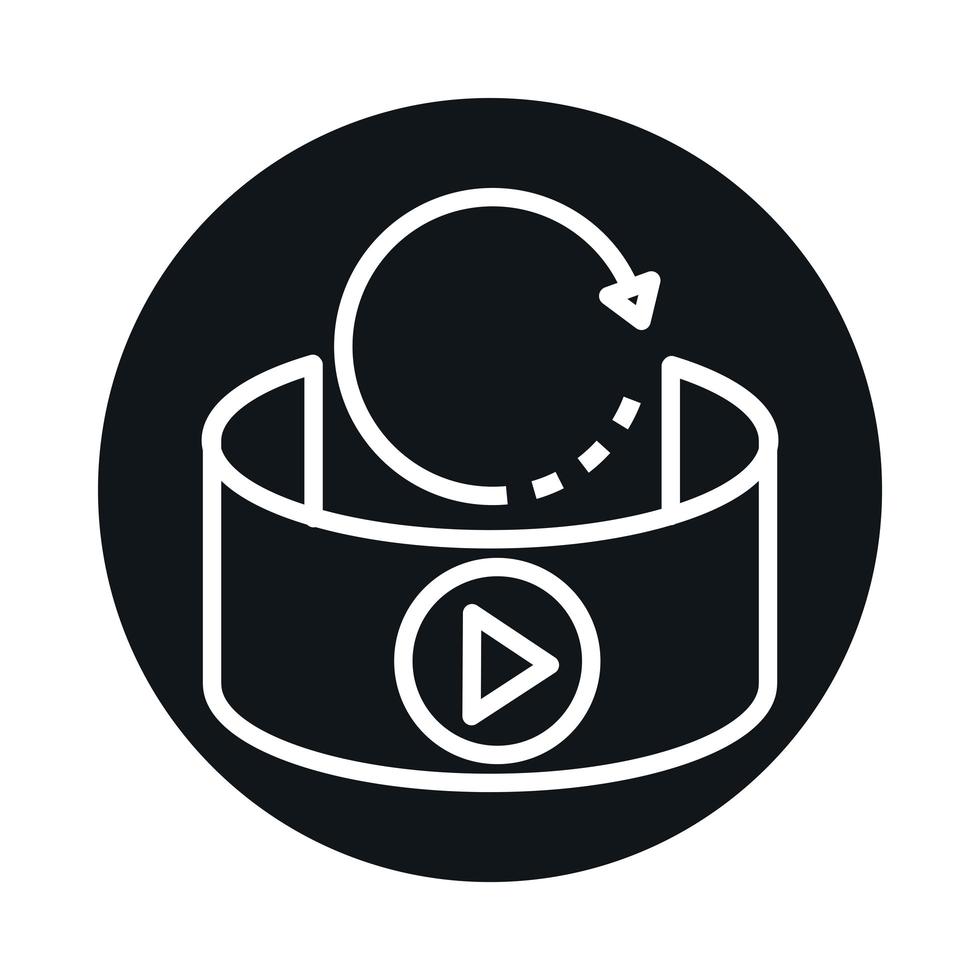 360 degree view virtual reality rotation arrows block and line style icon design vector
