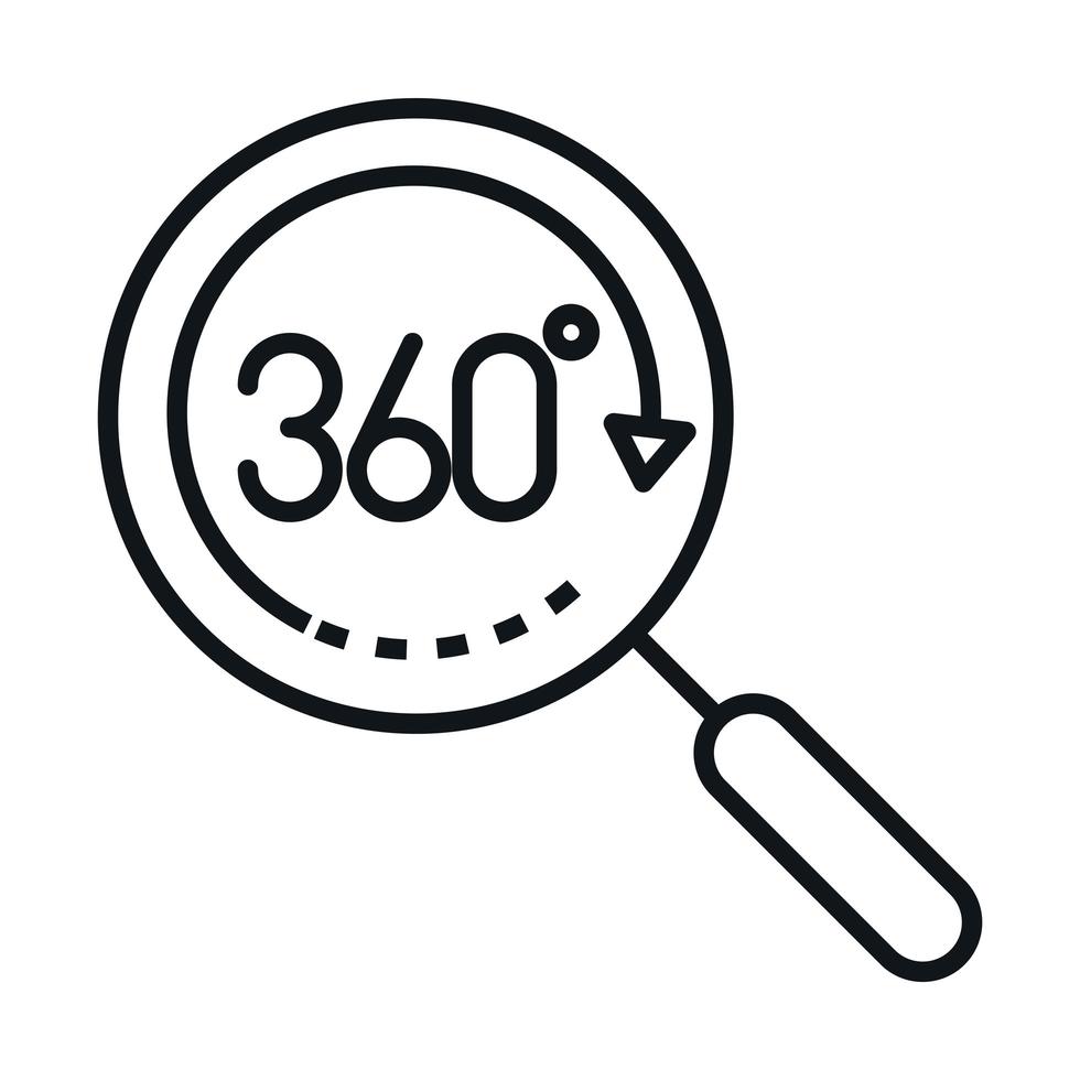 360 degree view virtual tour magnifier linear style icon design vector