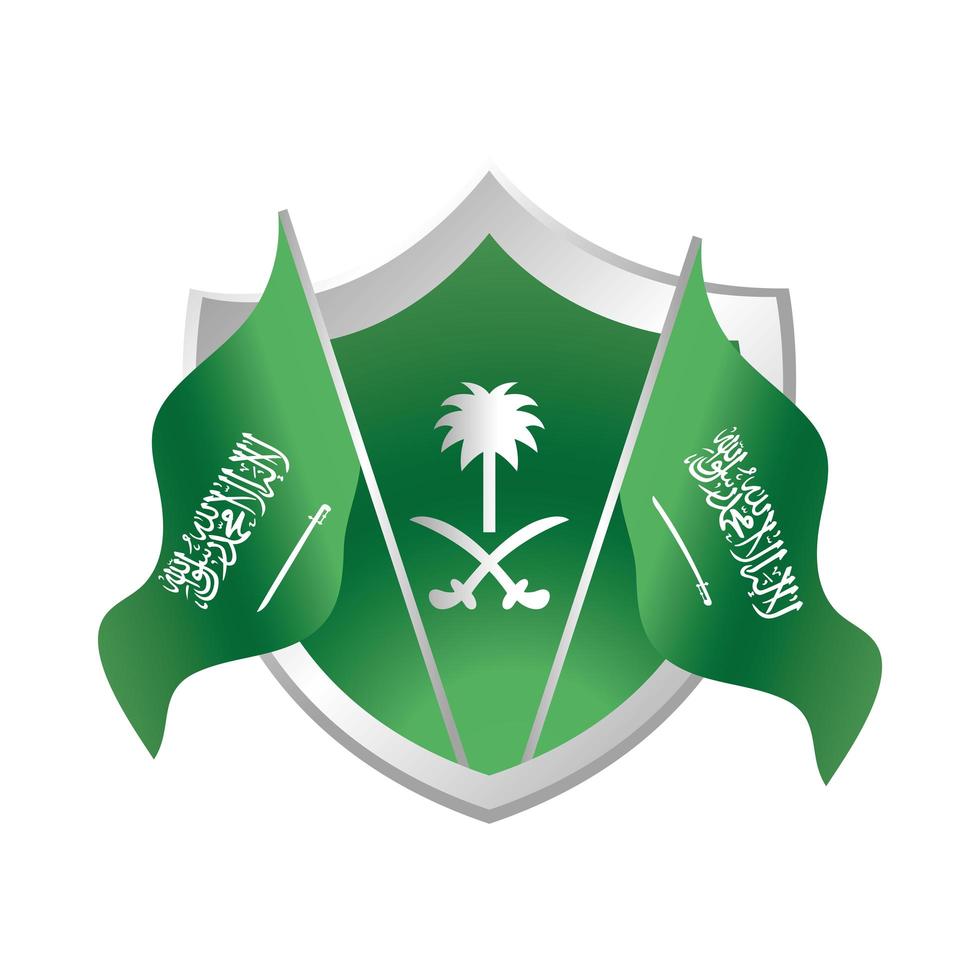 saudi arabia national day flags shield emblem celebration gradient style icon vector