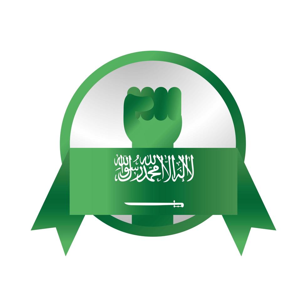 icono de estilo de degradado de cinta verde de mano de poder de puño del día nacional de arabia saudita vector