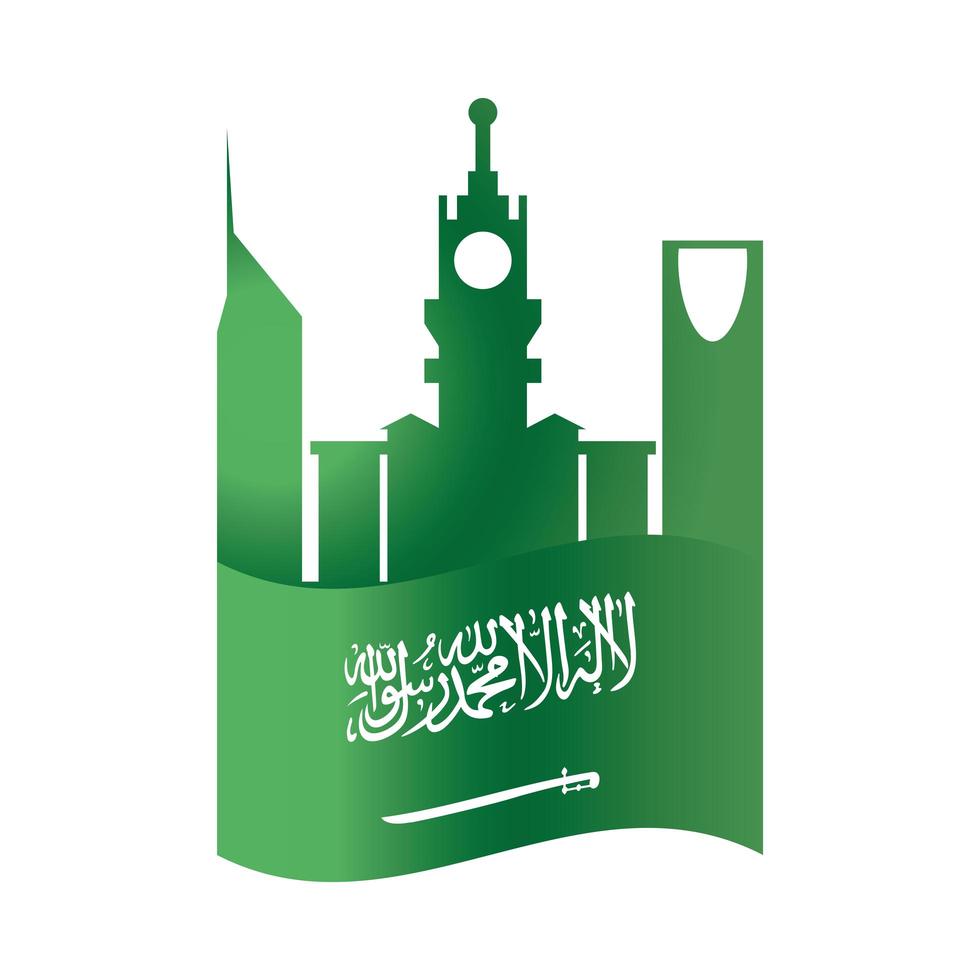 bandera de la ciudad del día nacional de arabia saudita celebración de la independencia verde icono de estilo degradado vector