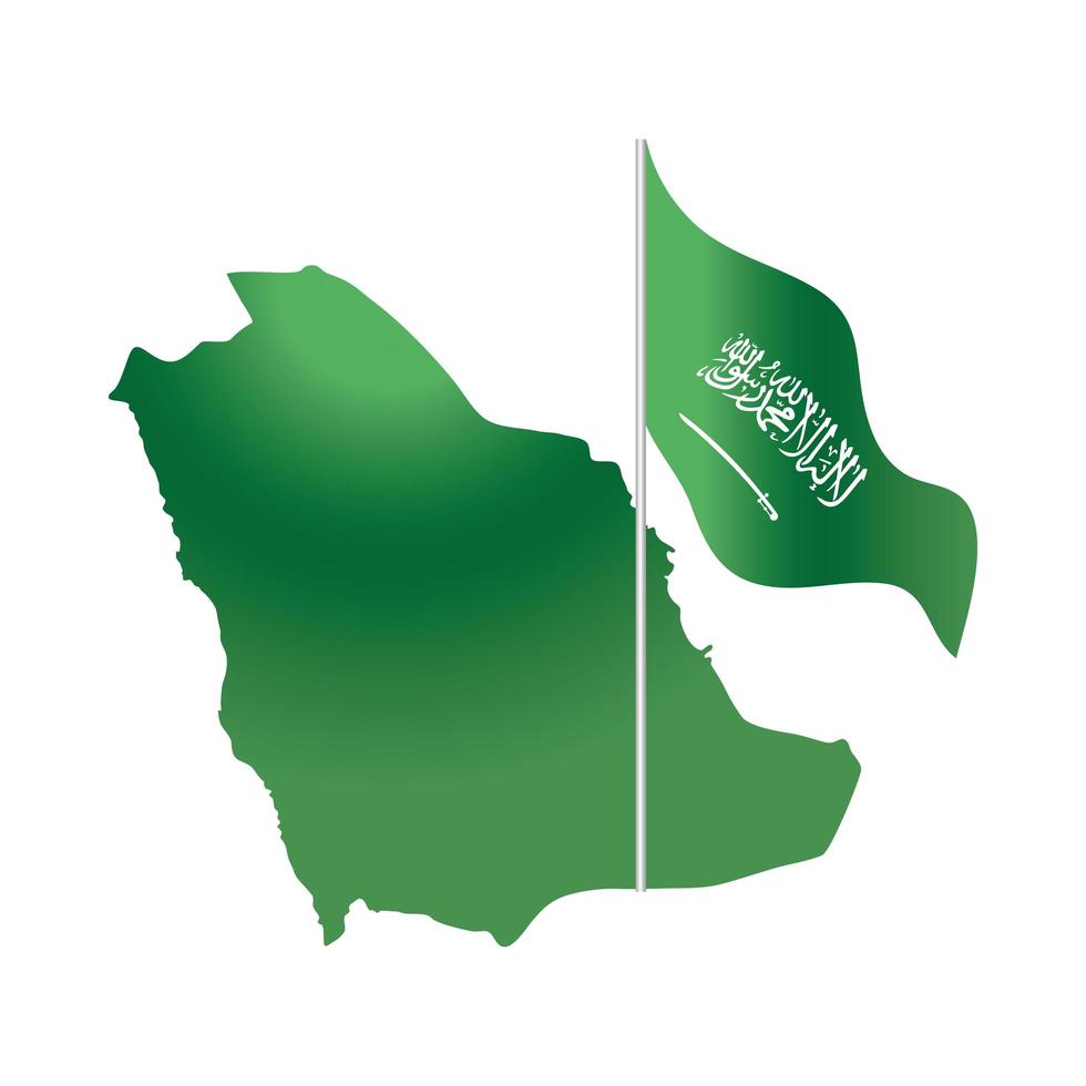 mapa verde del día nacional de arabia saudita con icono de estilo degradado de la nación del reino de la bandera vector