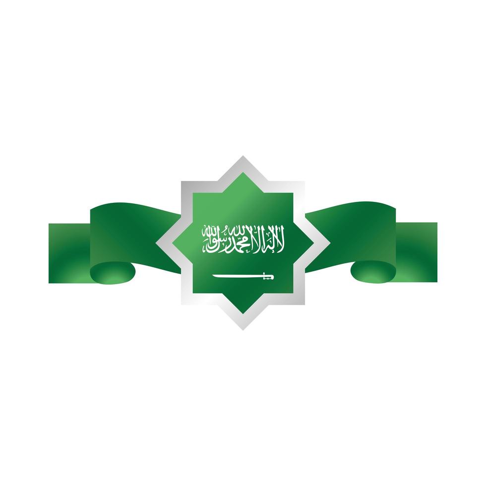 icono de estilo degradado de decoración de cinta de emblema verde del día nacional de arabia saudita vector