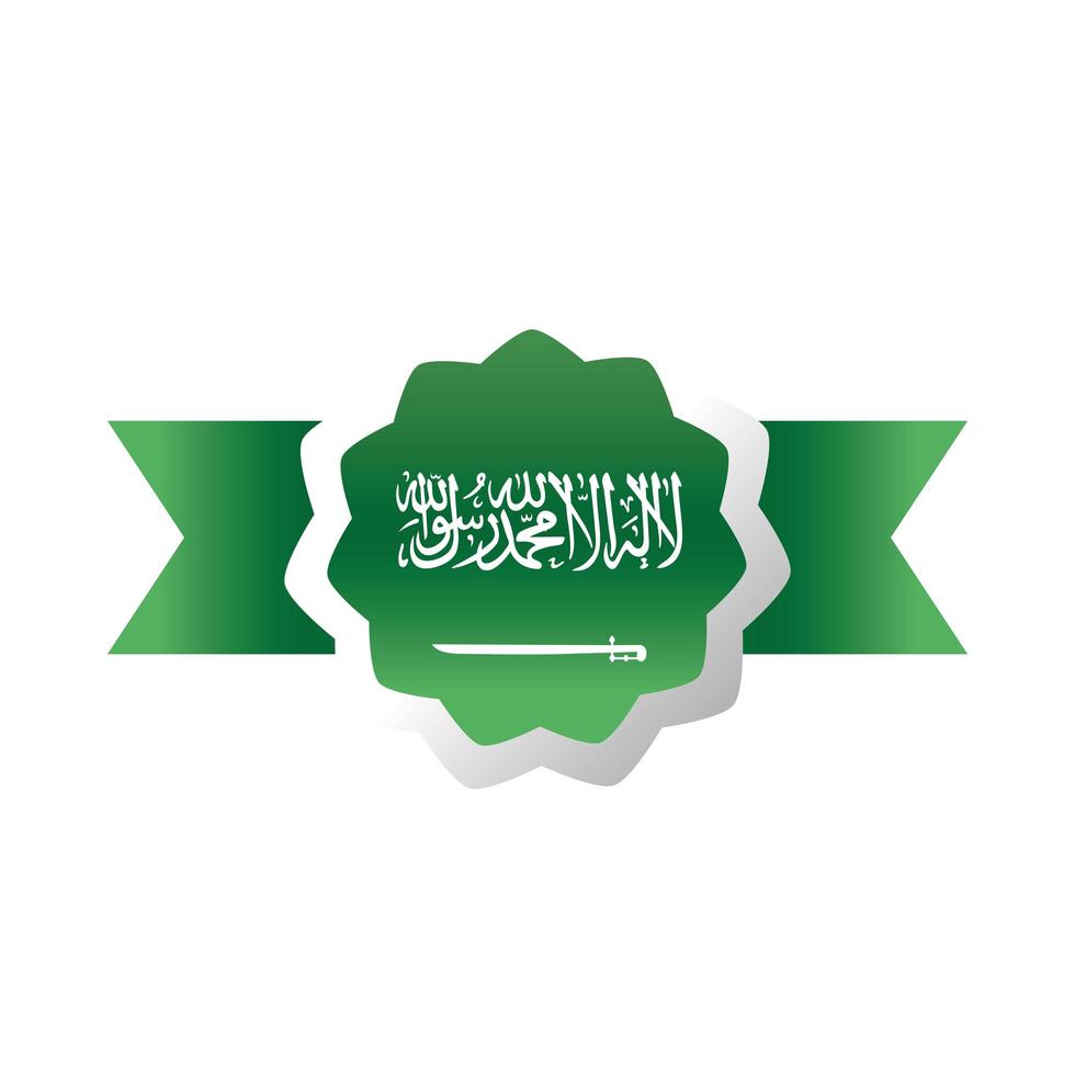 saudi arabia national day label green flag ribbon decoration gradient style icon vector