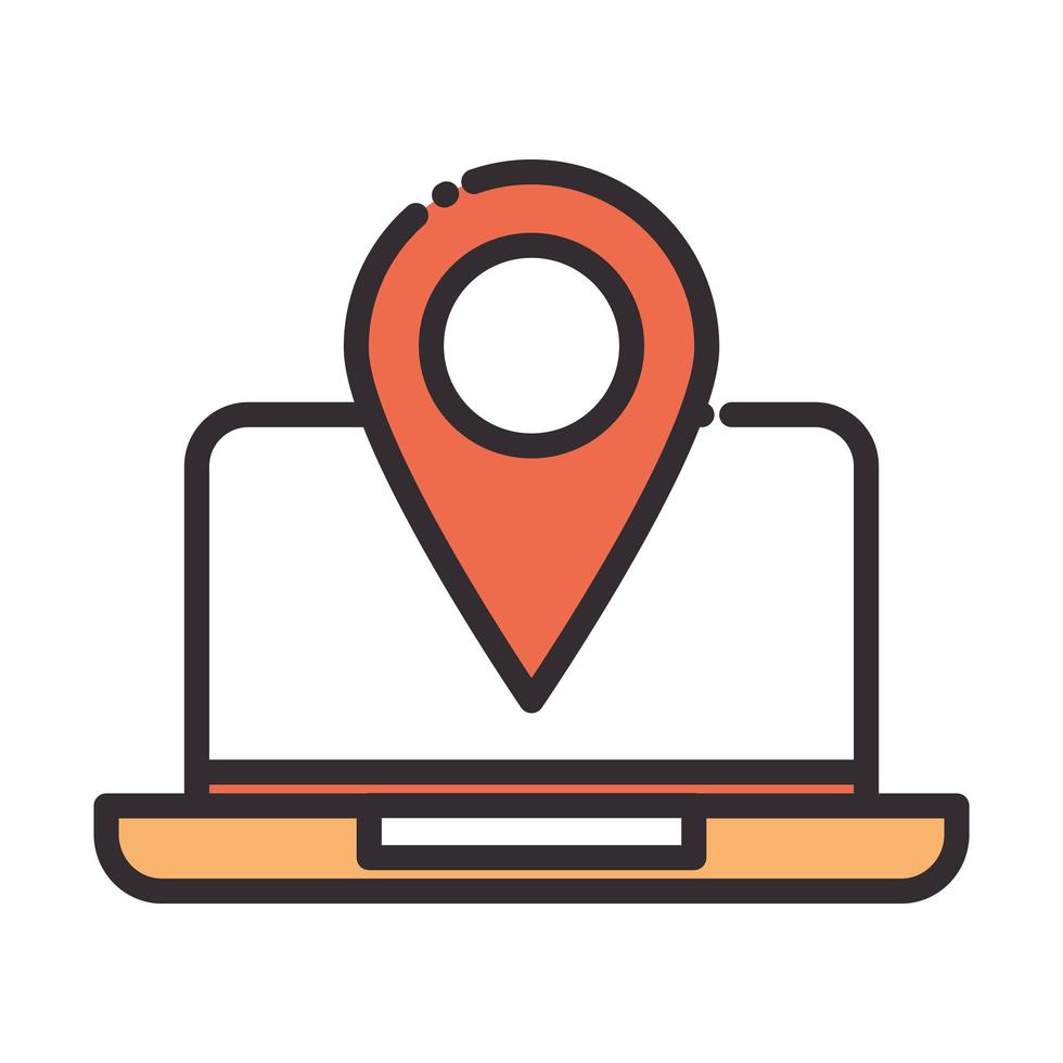 social media laptop navigation pointer digital internet network communicate technology line and fill design icon vector